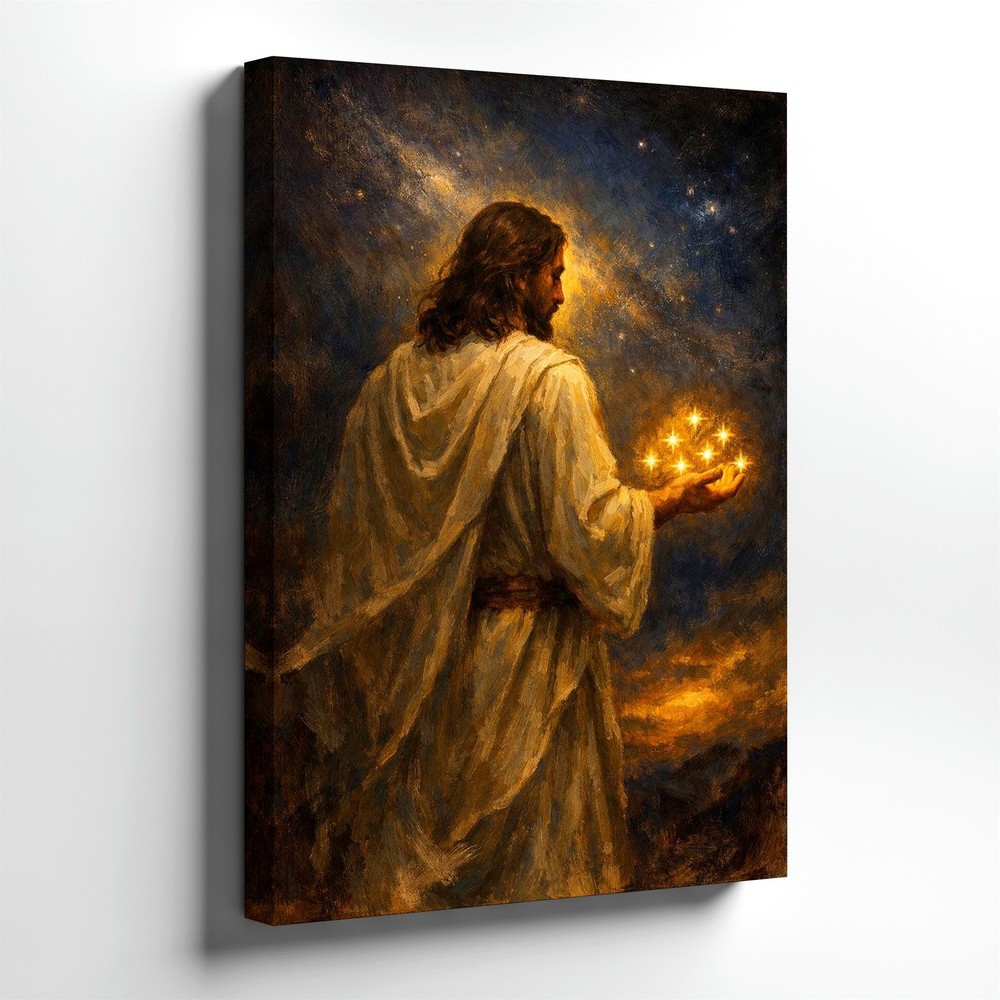 Canvas Spiritual Figure Holding Glowing Stars Religious Living Bedroom Print