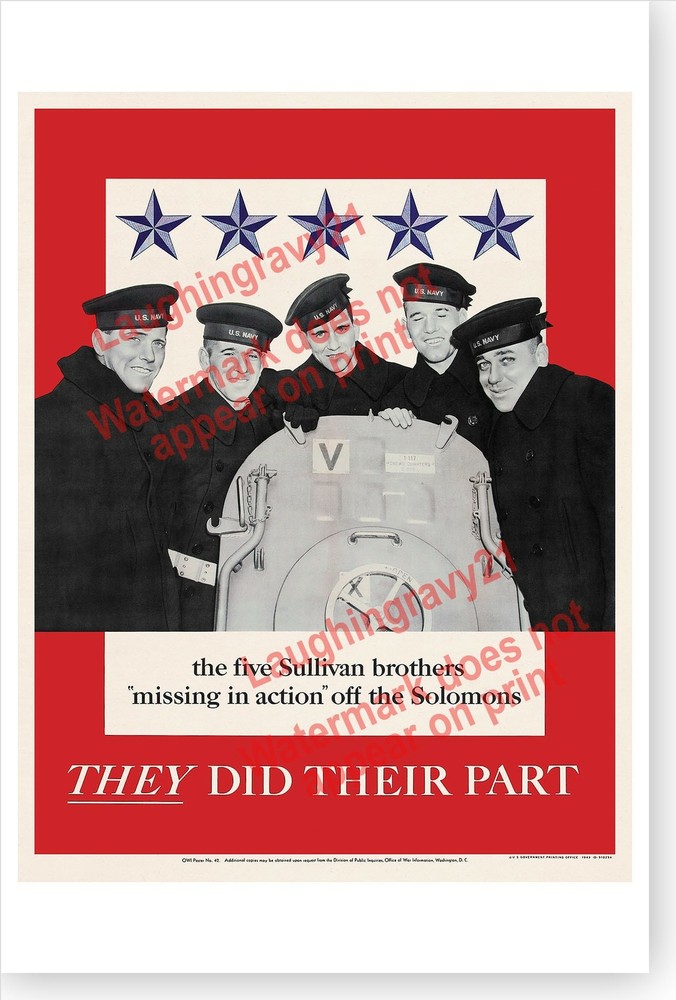 WWII Five Sullivan Brothers Fighting Sullivans Retro Poster Version 1 (short)