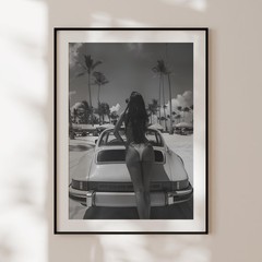 Retro Porsche Poster, Vintage Black White Classic Car Wall Art Print