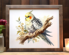 Cockatiel Wall Art Print, Cockatiel on a Branch Print, Wall Art Decor Home Decor