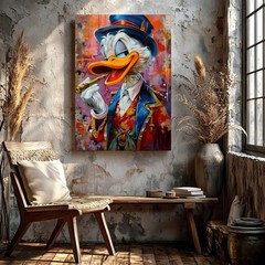 Wall Art Colorful Duck Gentleman Portrait Canvas Print Abstract Graffiti Decor