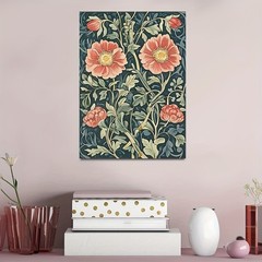 Canvas Art Framed Dark Teal Peony Vintage William Morris Floral Decor