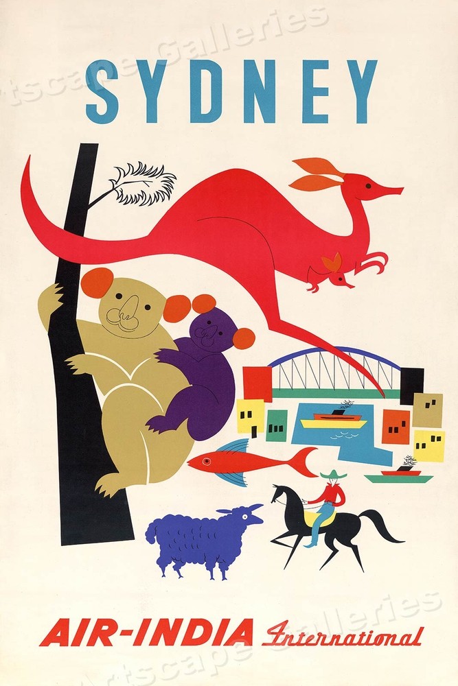 Sydney Australia 1950s Vintage Style Travel Poster – 16×24