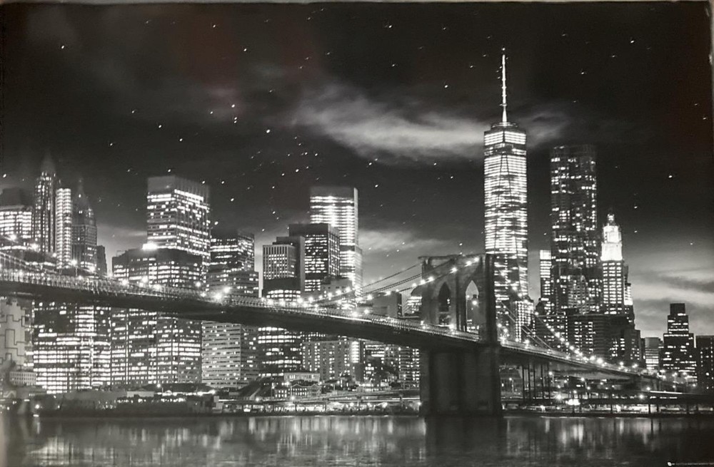 Brooklyn Bridge Manhattan Skyline At Night 36″x24″ Poster Wall Art Room – New