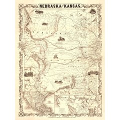 Historic State Map – Nebraska Kansas – Colton 1855 – Vintage Wall Art
