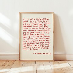 Anthony Bourdain Quote Poster Eat Local Restaurant Kitchen Wall Art