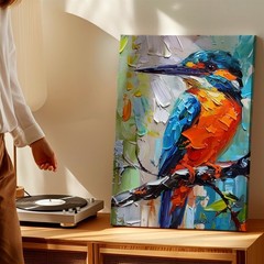 Wall Art Colorful Kingfisher Bird Canvas Painting Textured Palette Knife Decor