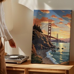 Golden Gate Bridge Sunset Canvas Wall Art Coastal Landscape Canvas Print Home