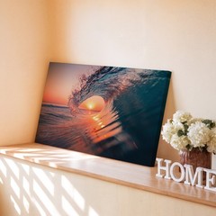 Sunset Ocean Wave Canvas Wall Art Coastal Beach Scene Nature Photography Print