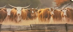 Texas Longhorns Panoramic 35″ x 8″ Canvas Western Americana Wall Art Decor Large