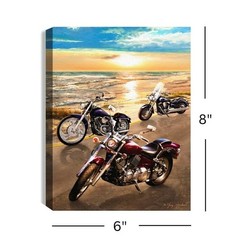 Motorcycle Sunset Beach Riders tabletop Led Canvas Print