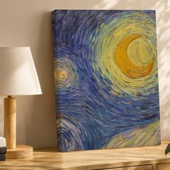 Abstract Textured Moon And Star Night Sky Canvas Wall Art Print For Home Decor