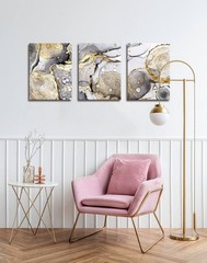 Gold Abstract Wall Art 3 Pieces Modern Framed Artwork Black and White Grey Go…