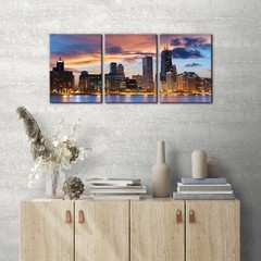 Canvas Print Wall Art Chicago City Sunset Night Skyline Architecture & Maps C…