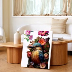 Wall Art Kingfisher Bird Floral Poster Colorful Flower Botanical Print Decor