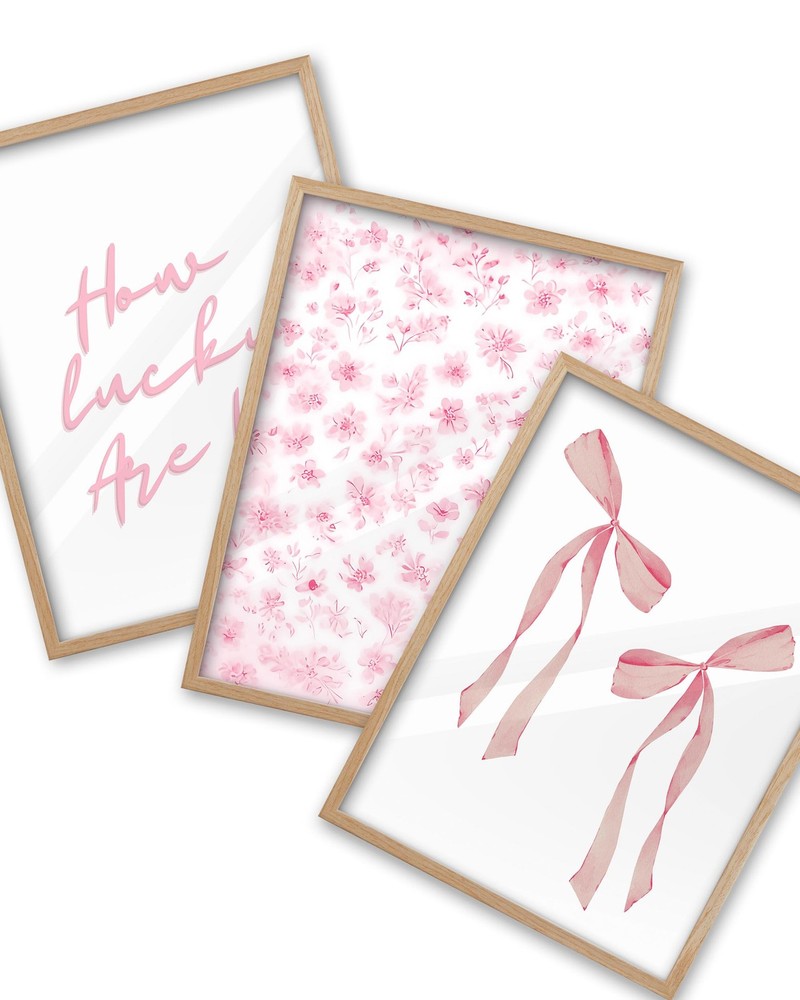 Natural OAK Wood Trendy How Lucky Are We Framed Wall Art, 12×16 in Pink Flora…